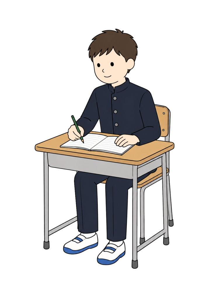Junior high school boy writing notebook