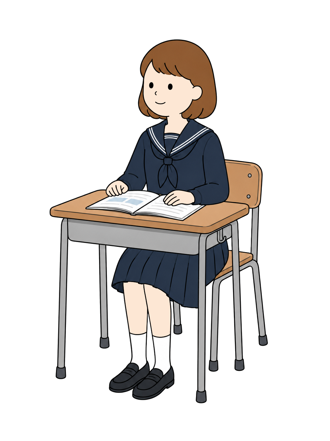 YURUNDO illustration: Junior High School Girl Attending Class