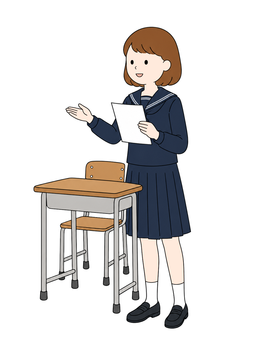 YURUNDO illustration: Junior High School Girl Giving a Classroom Presentation
