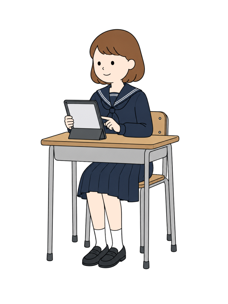 Junior high school girl studying tablet