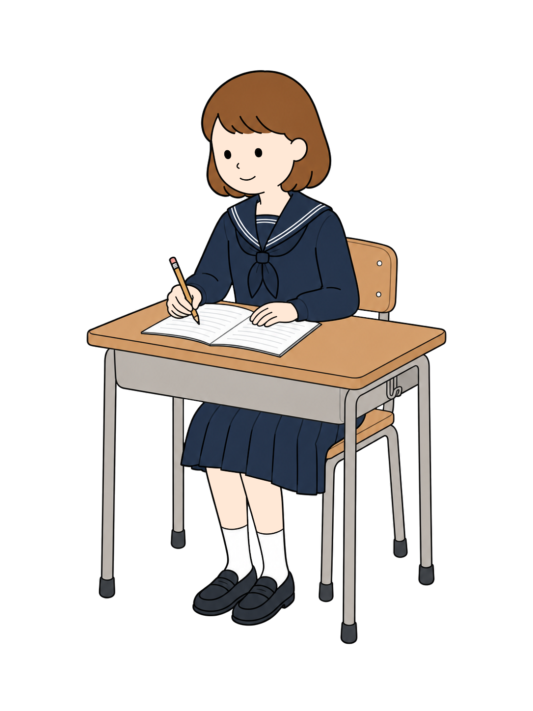 YURUNDO illustration: Junior High School Student Studying in the Classroom After School