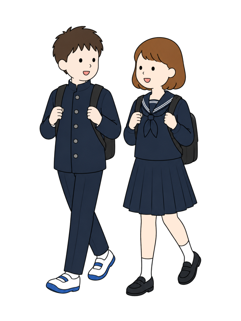 Junior high school students walking to school