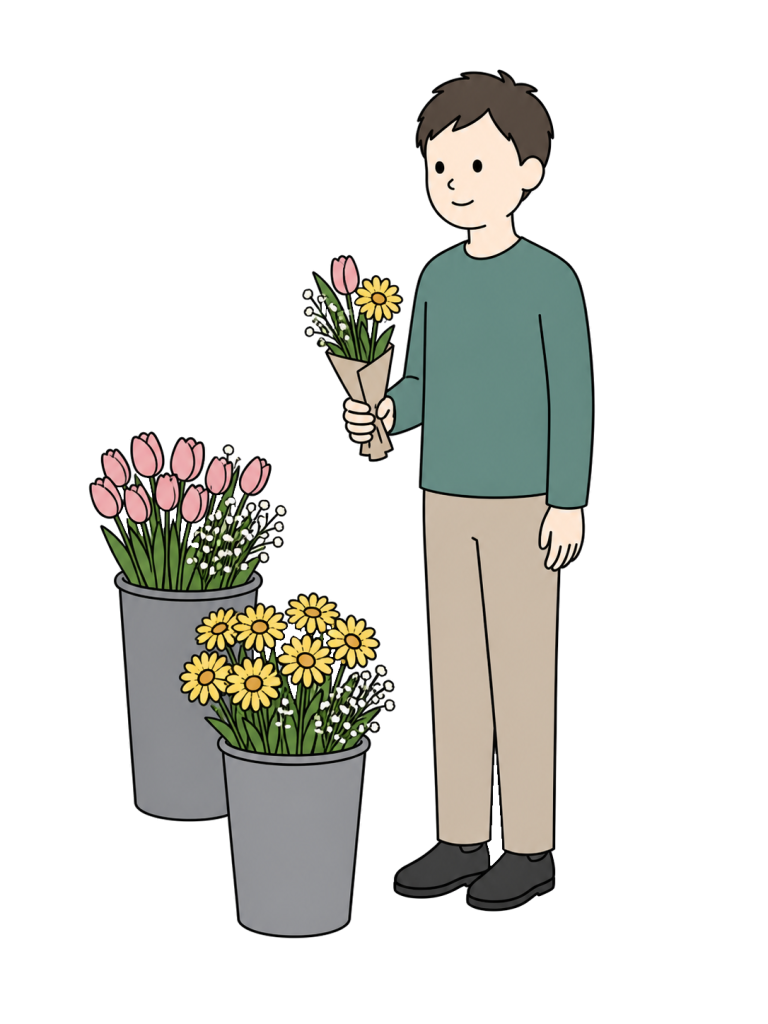 Man choosing flowers at flower shop