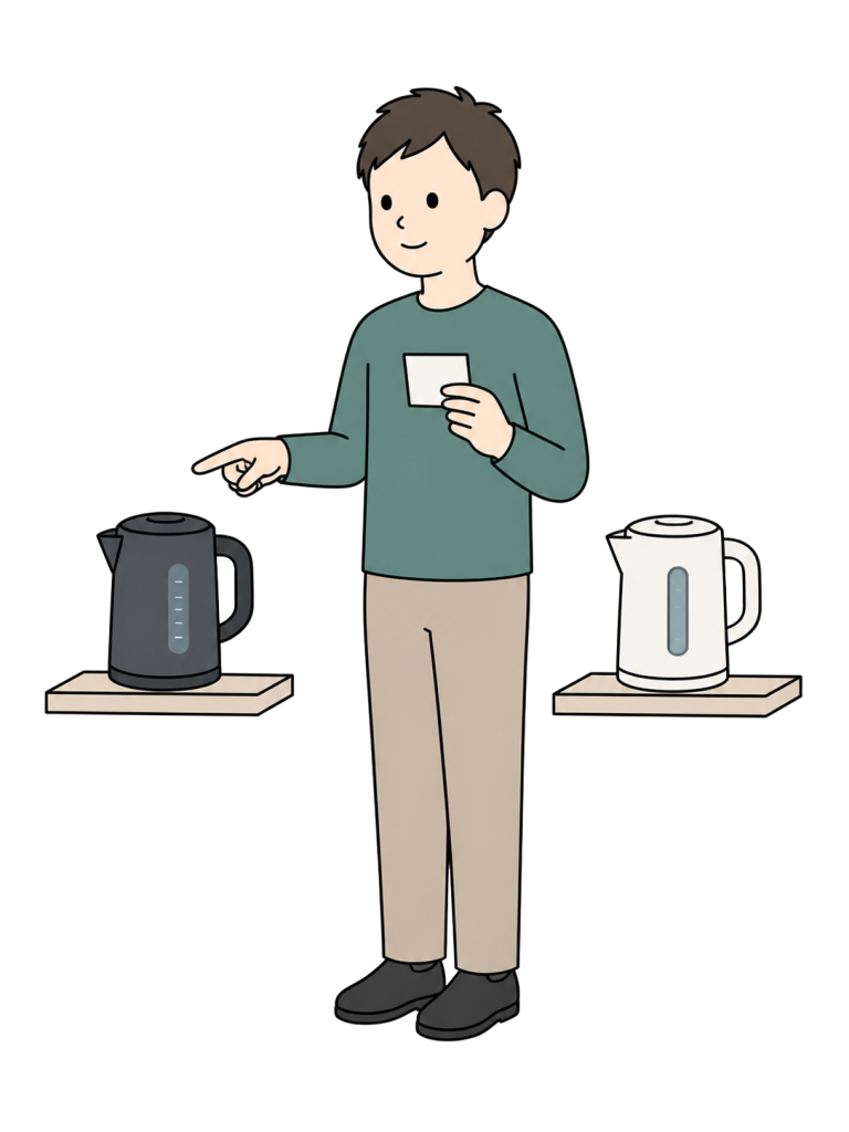 Man comparing home appliances