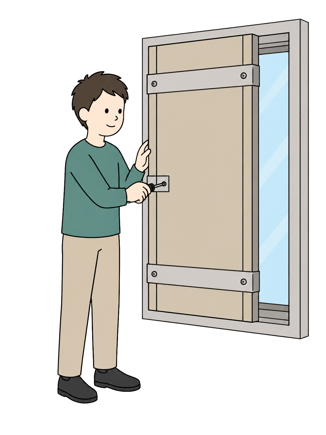 YURUNDO illustration: Man Protecting Windows Before a Hurricane or Severe Storm