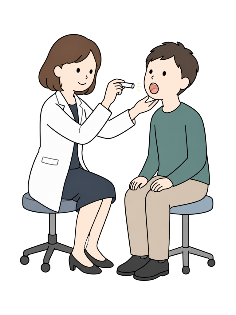Man receiving a throat examination