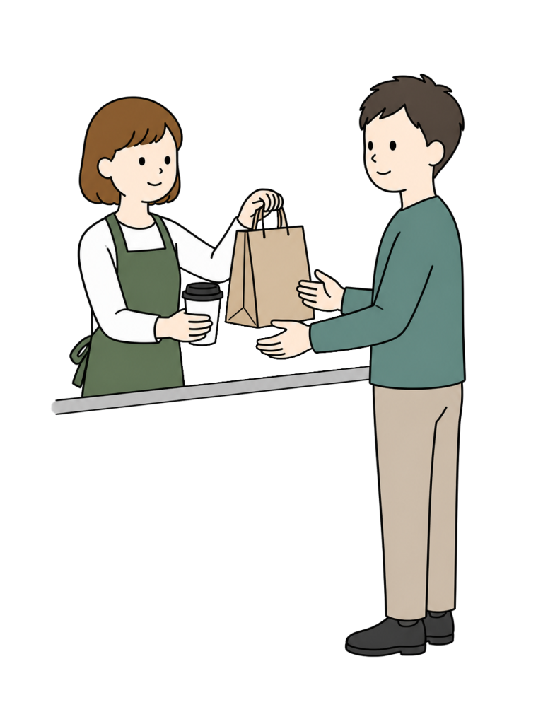 Man receiving takeout at cafe