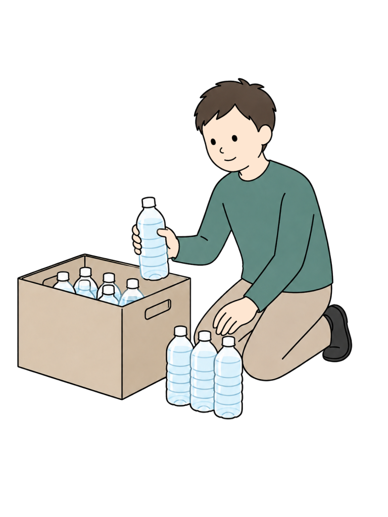 Man stocking emergency drinking water