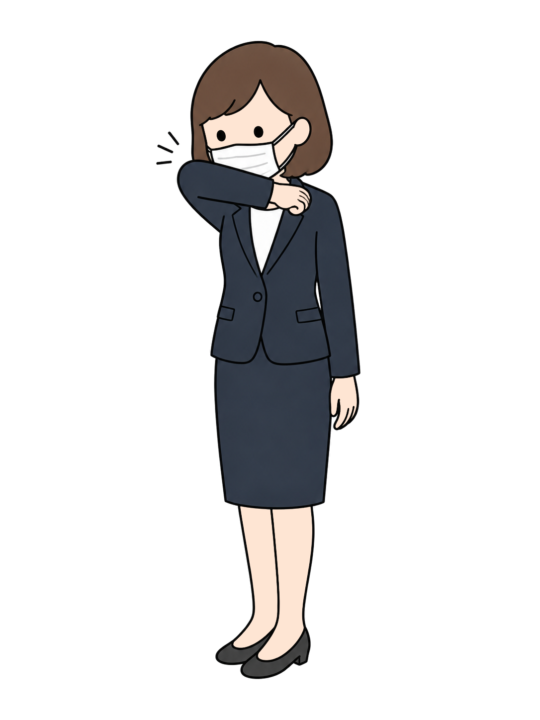 YURUNDO illustration: Masked Woman Coughing into Her Elbow