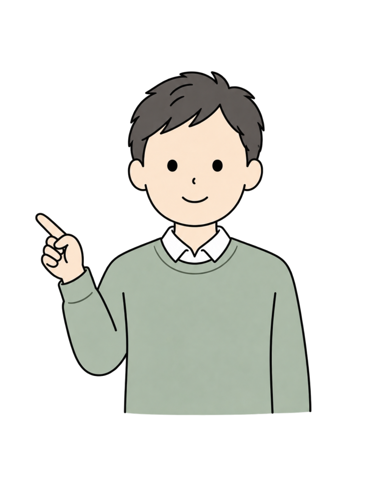 指差しする中年男性のYURUNDOイラスト