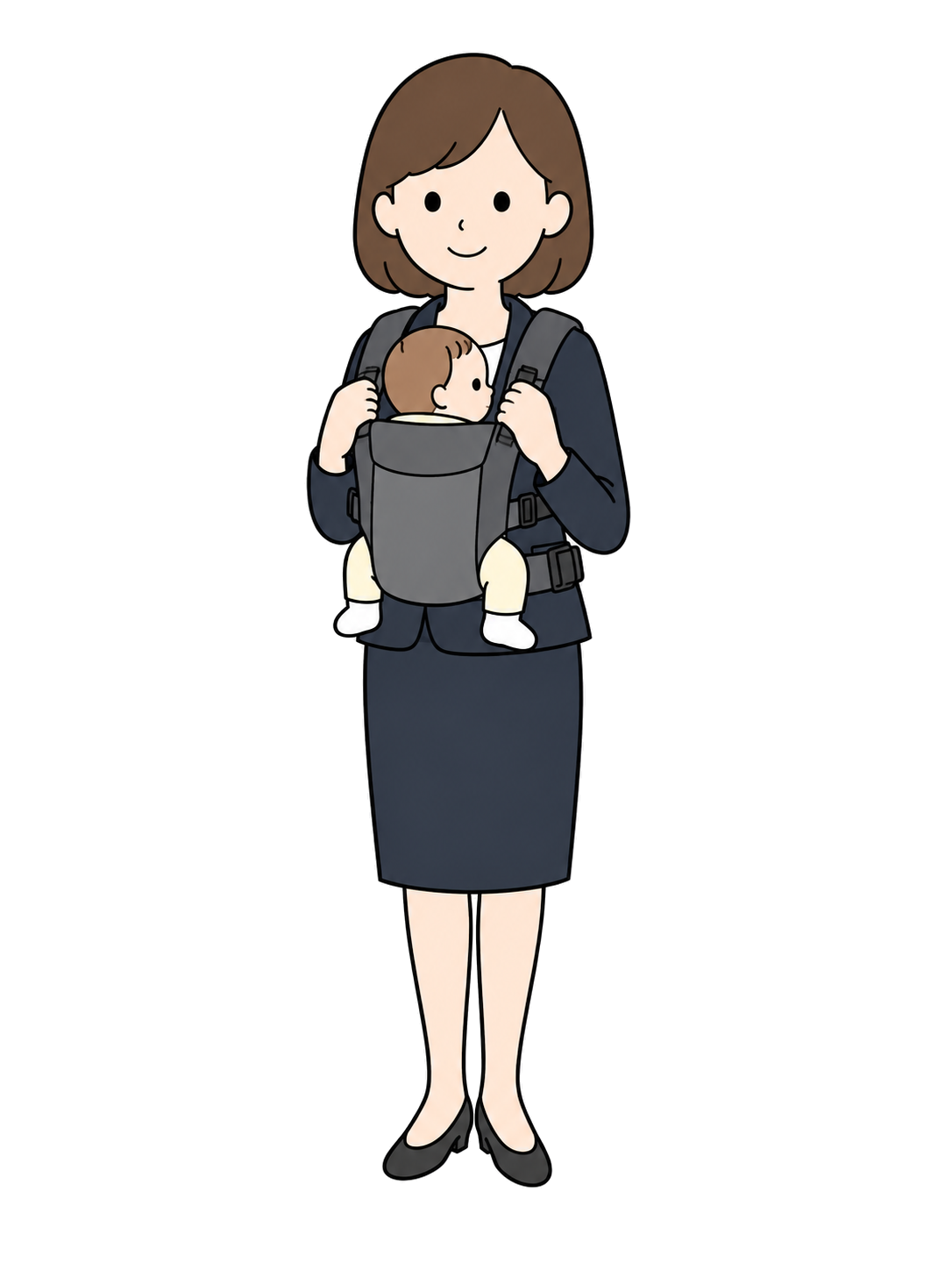 YURUNDO illustration: Mother Carrying a Baby in a Baby Carrier