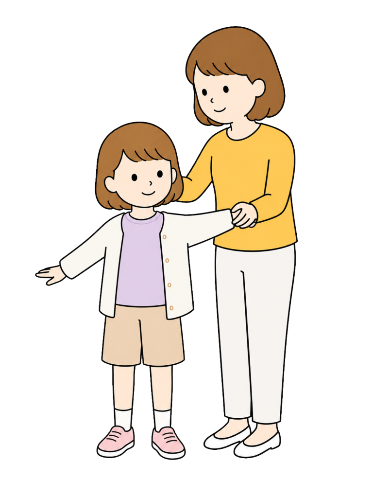Mother helping child get dressed (1)