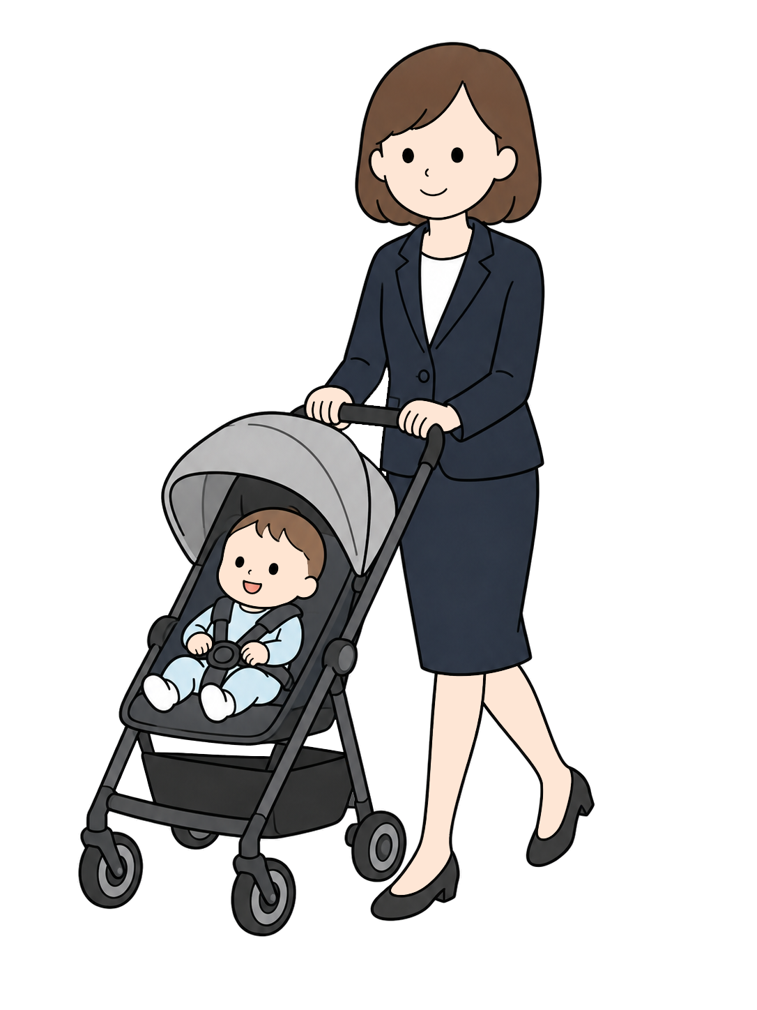 YURUNDO illustration: Mother Pushing a Baby Stroller