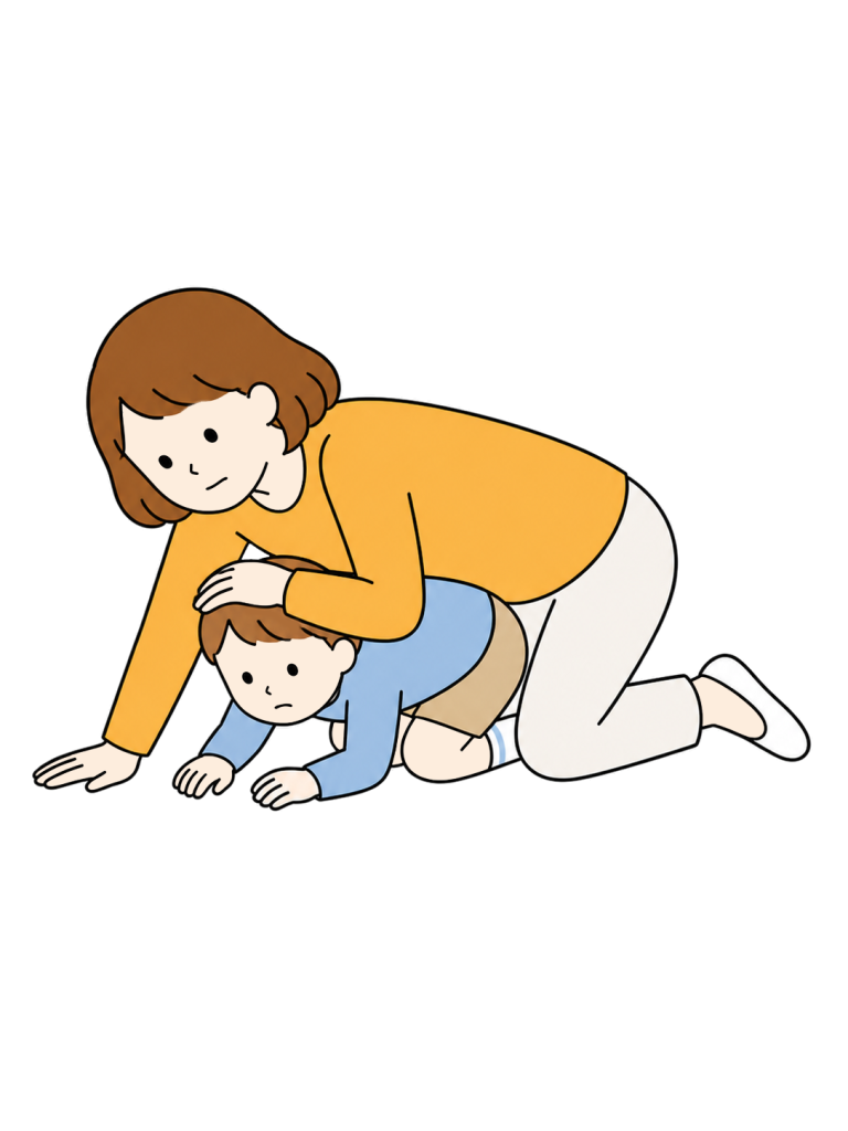 Mother shielding child during earthquake