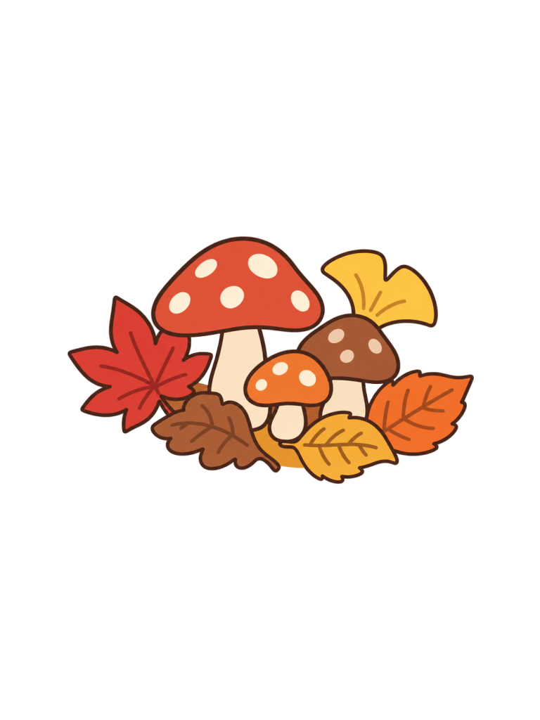 Mushrooms and fallen leaves decoration