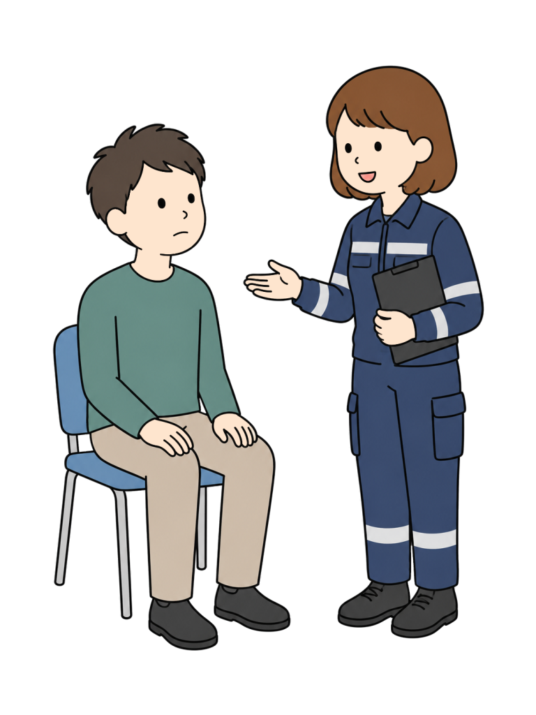 YURUNDO illustration: paramedic assisting a person feeling unwell