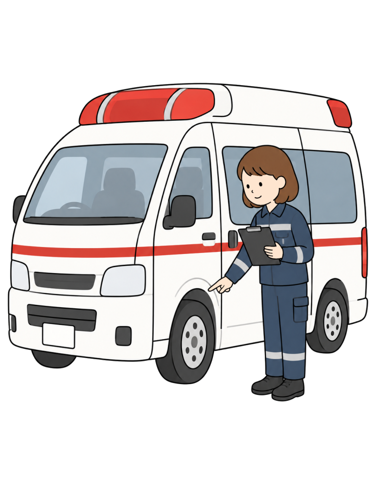 Paramedic inspecting an ambulance