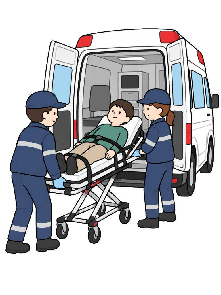 Paramedics loading a patient into an ambulance