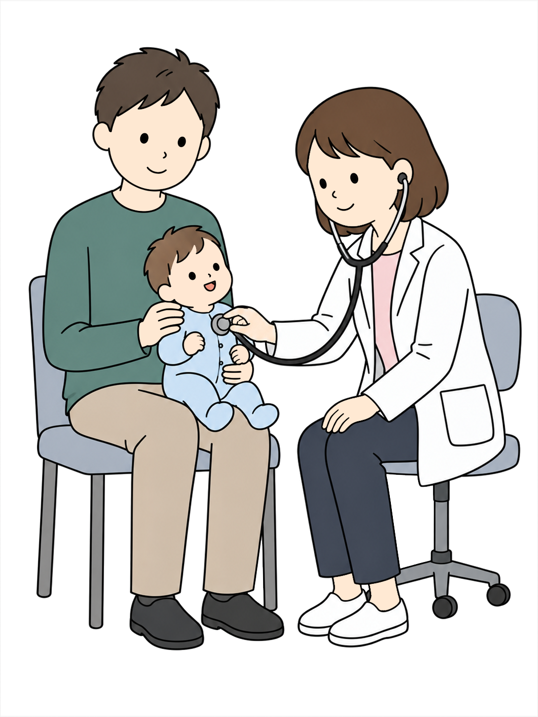 YURUNDO illustration: Parent and Baby Receiving an Infant Health Check