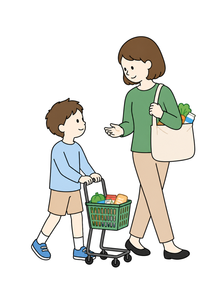 Parent and child going shopping