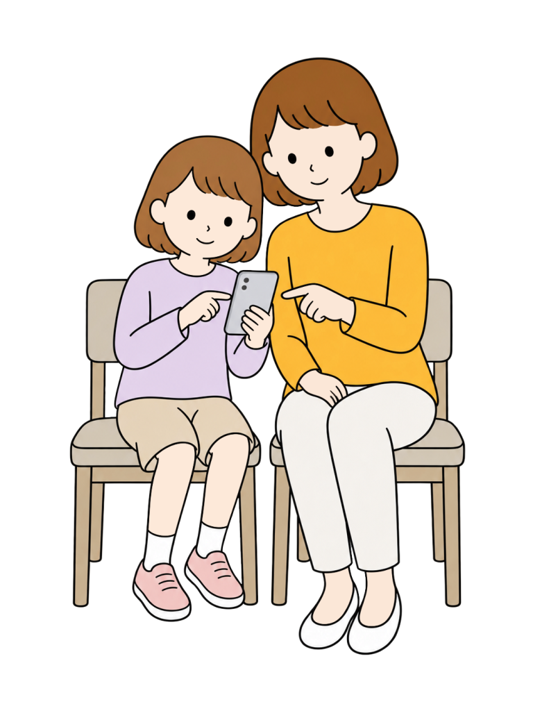 Parent and child learning smartphone safety