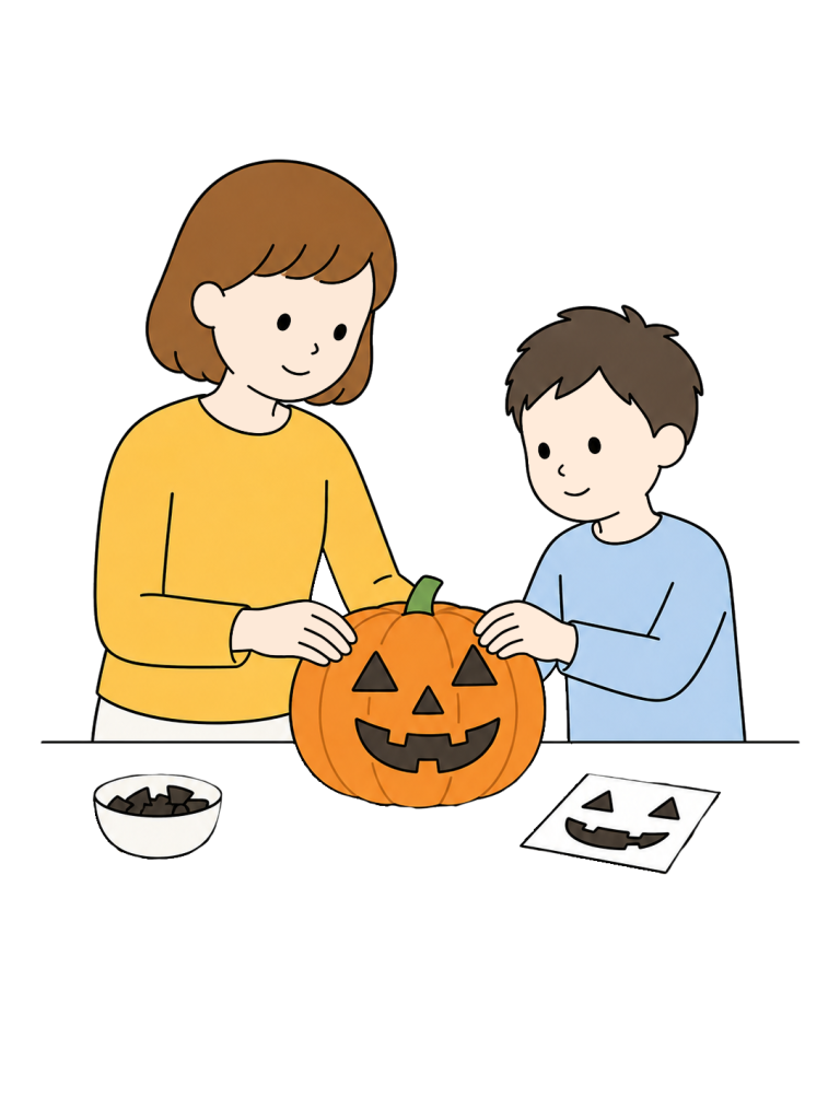 Parent and child making a jack o lantern