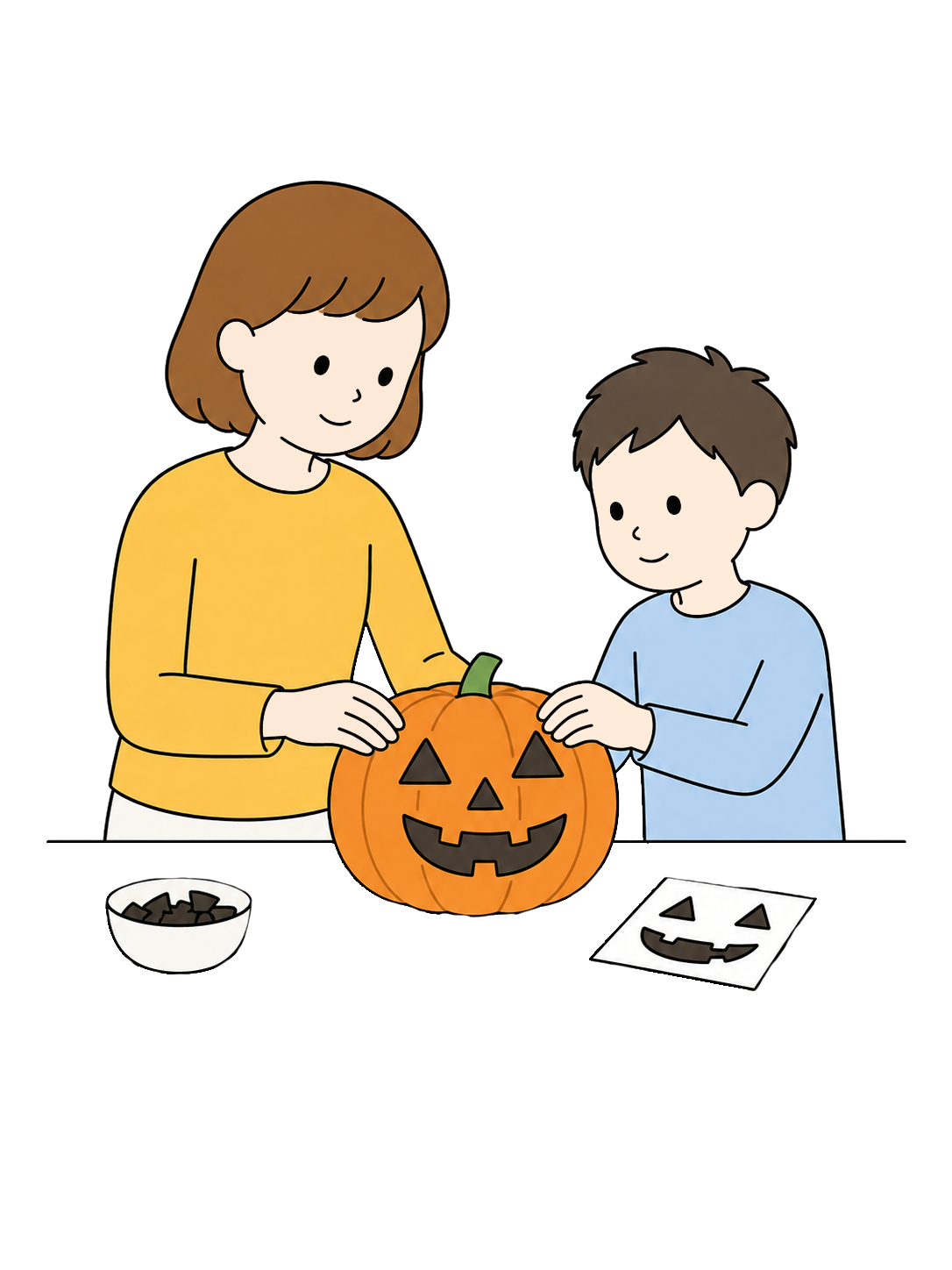 YURUNDO illustration: Parent and Child Making a Jack-o'-Lantern