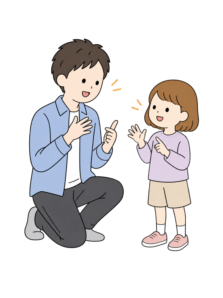 Parent and child talking in sign language