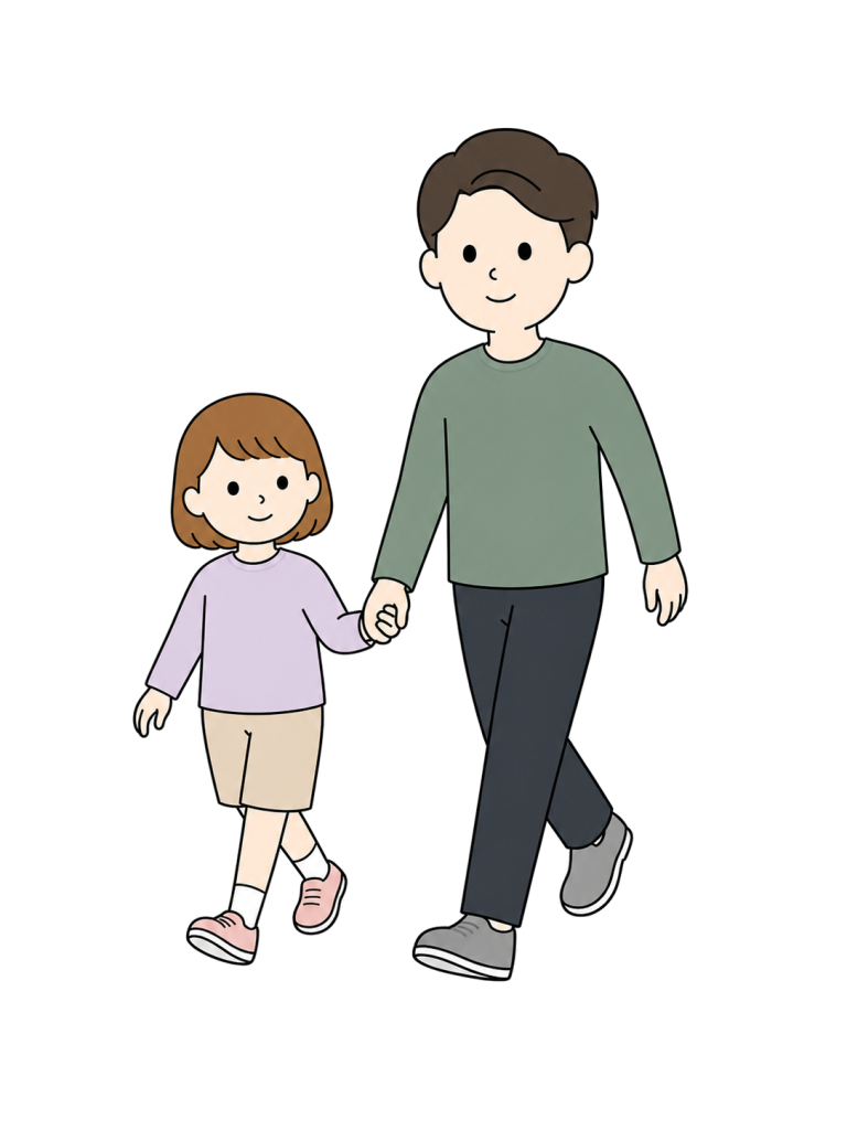 父親と子どもが手をつないで歩くYURUNDOイラスト