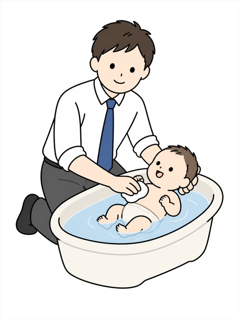 Parent bathing a baby