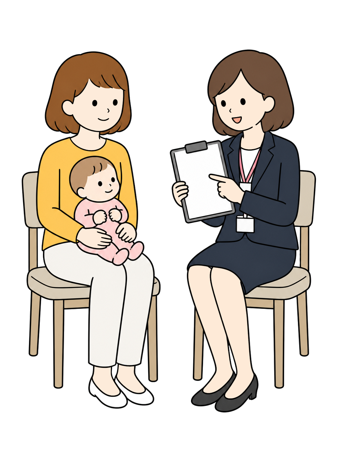 YURUNDO illustration: Parent Consulting a Public Health Nurse About Childcare