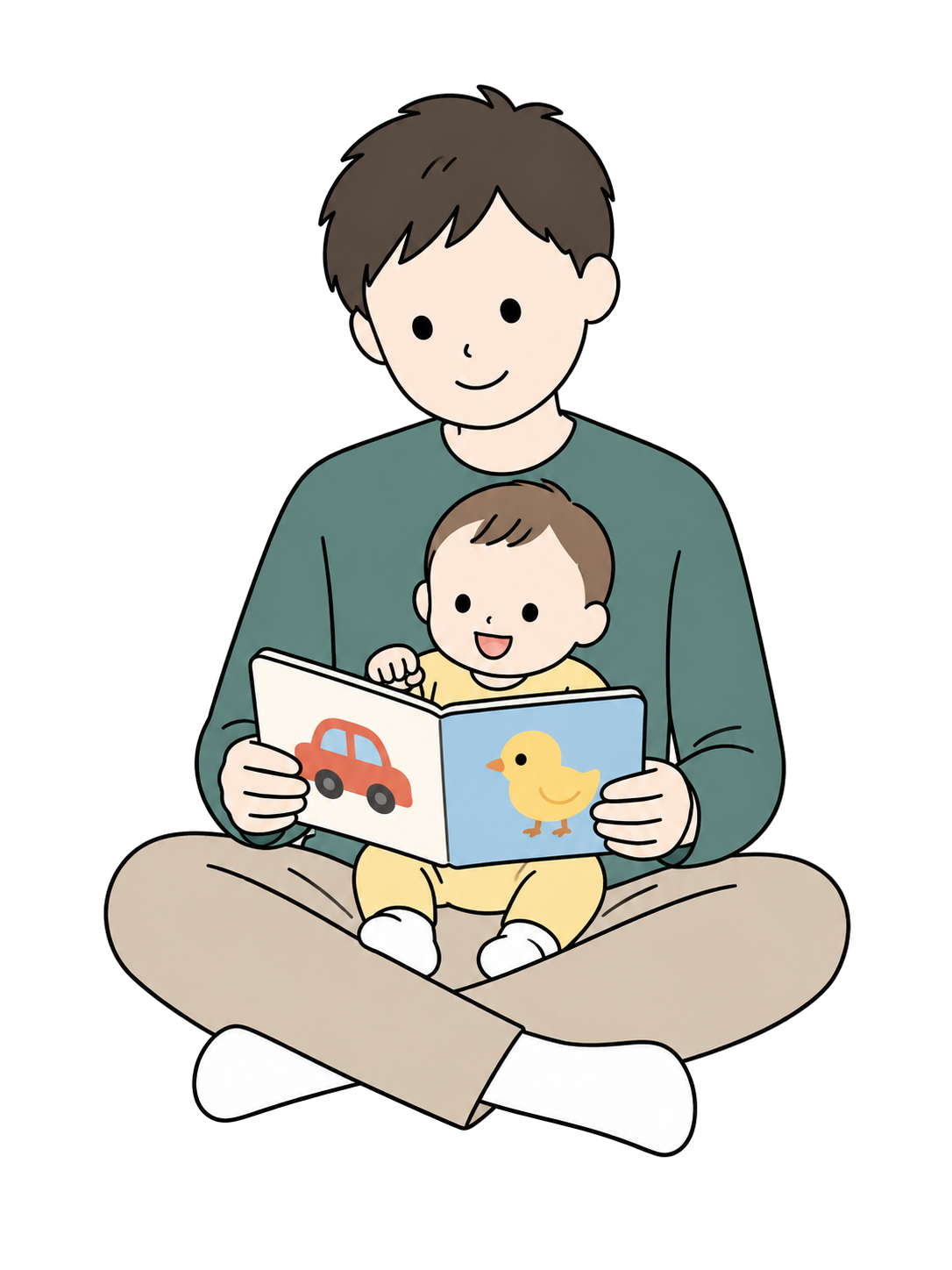 YURUNDO illustration: Parent Reading a Picture Book with a Baby