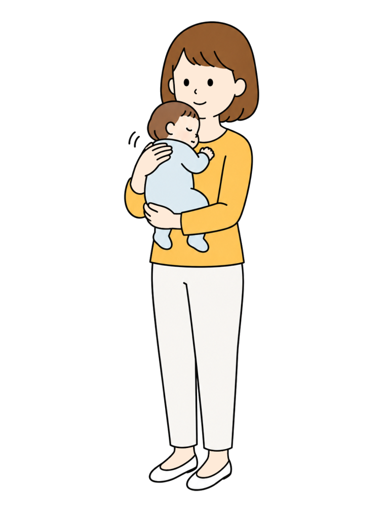 Parent settling a baby to sleep
