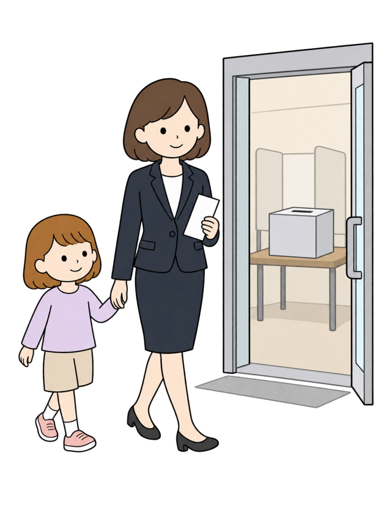 Parent visiting a polling place with a child