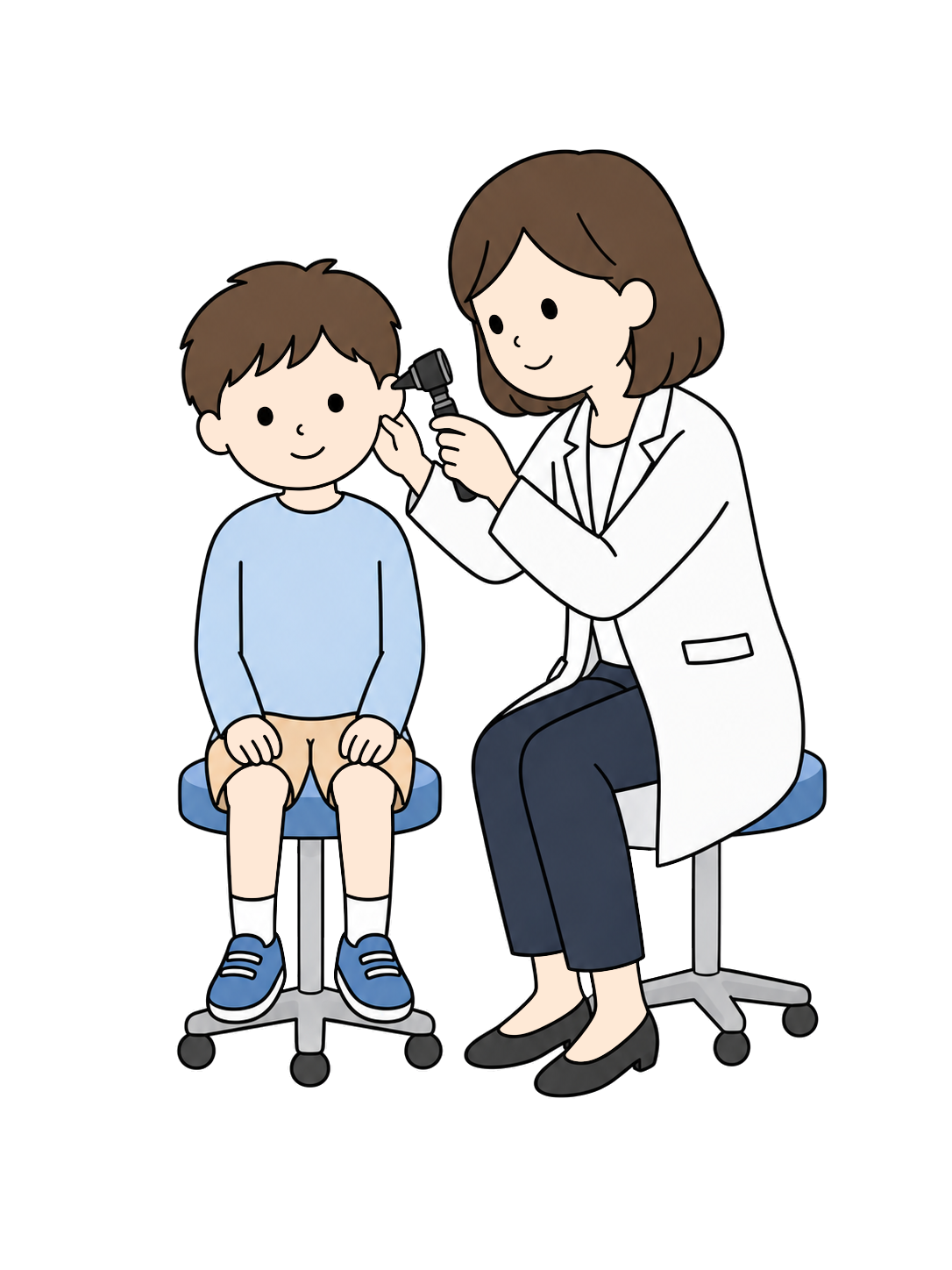 YURUNDO illustration: Pediatrician Examining a Child with an Otoscope
