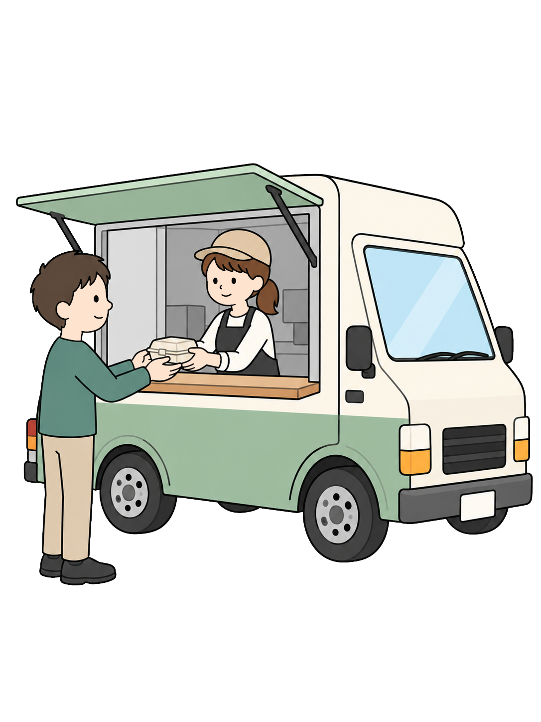 フードトラックで食べ物を買う人YURUNDOイラスト