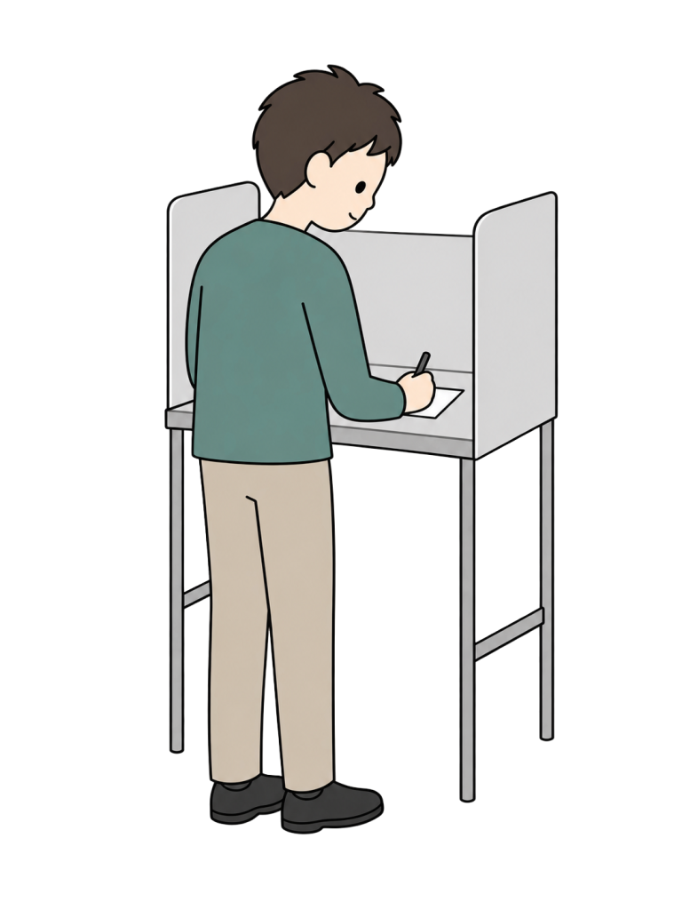 Person marking a ballot at a voting booth