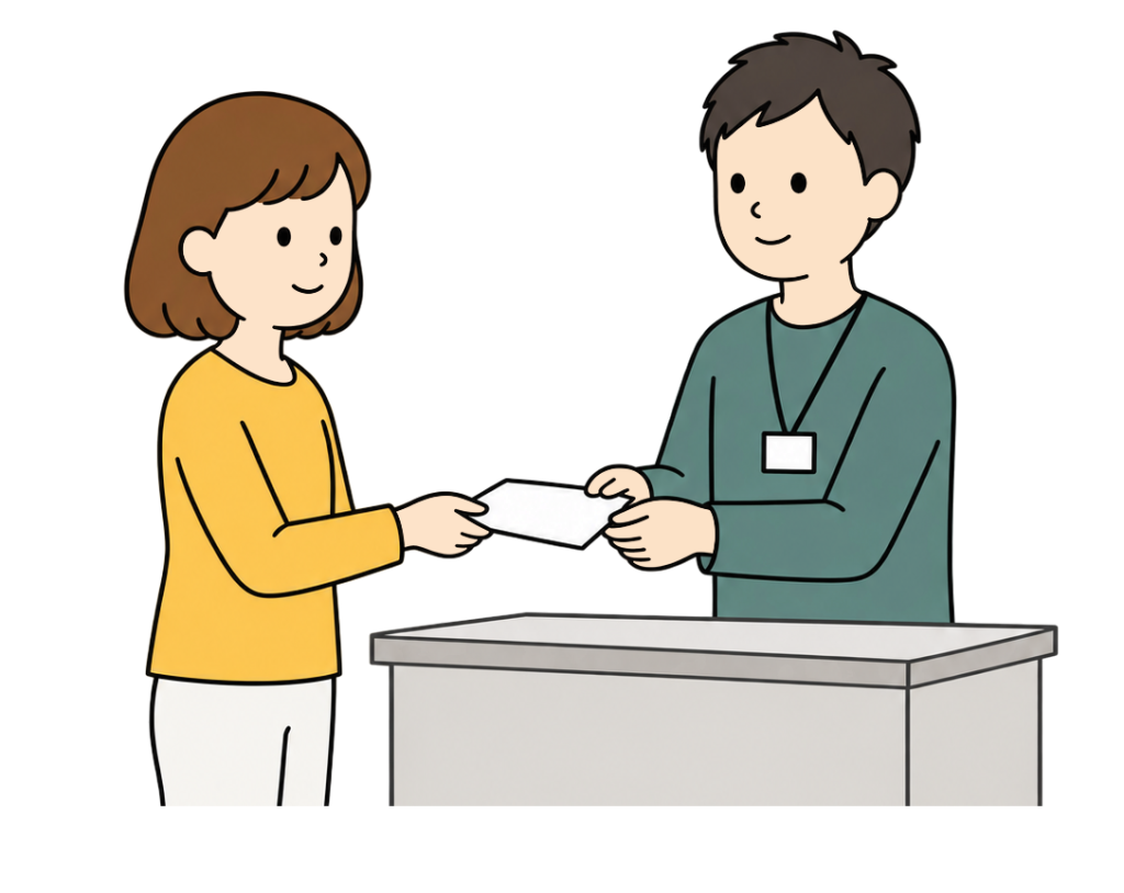 Person receiving a ballot at a polling place