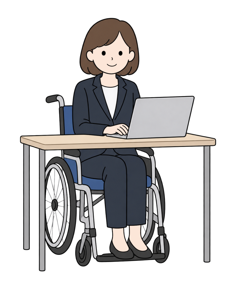 Person using a wheelchair working at a desk