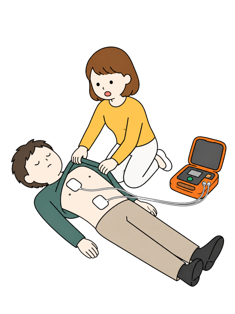 Person using an aed for emergency aid