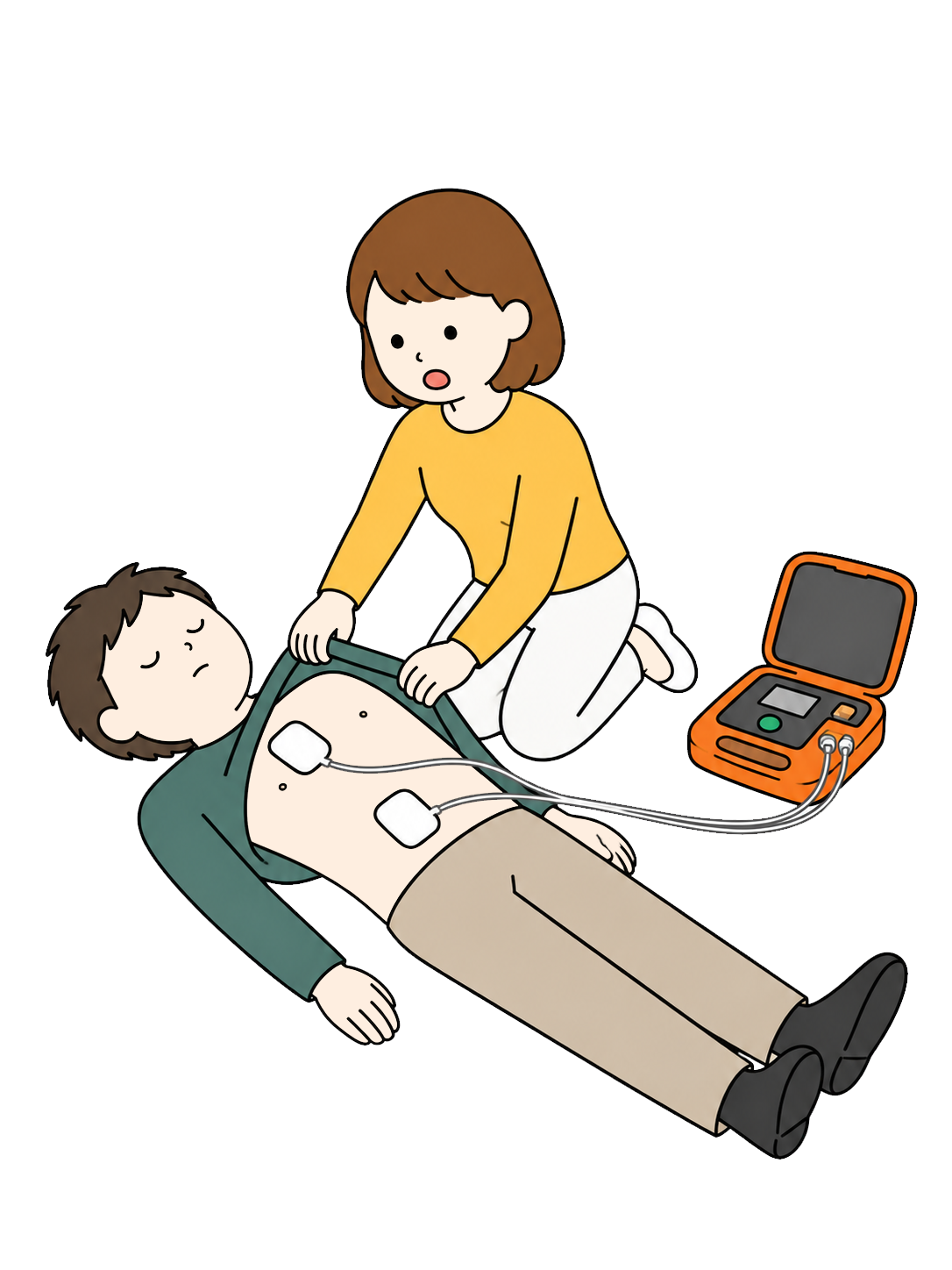 YURUNDO illustration: Person Using an AED for Emergency Aid