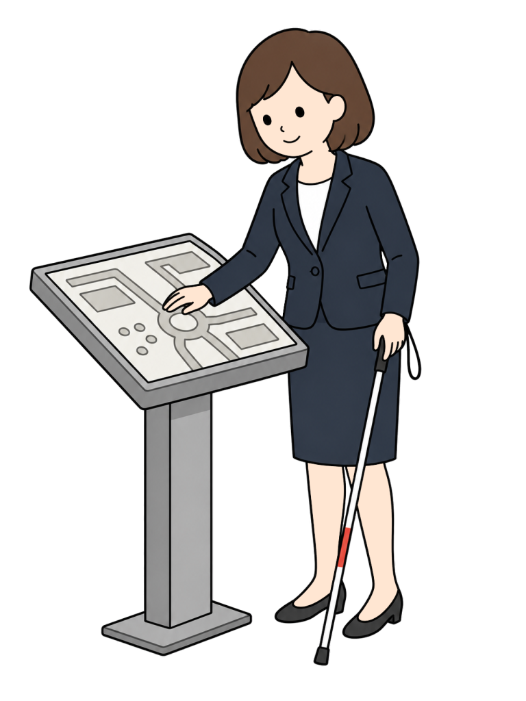 Person with a white cane using a tactile map