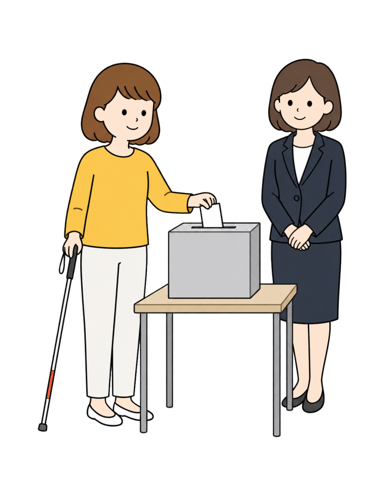 Person with a white cane voting