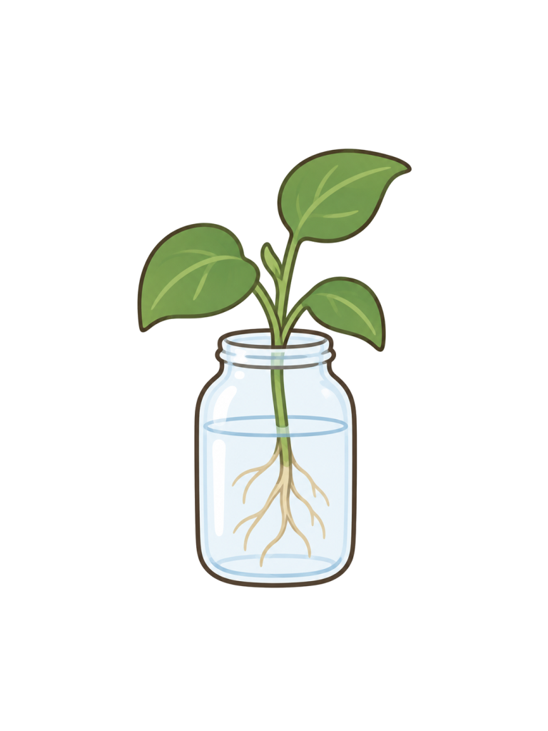 白背景のガラス瓶に入れた植物の挿し木のYURUNDOイラスト素材