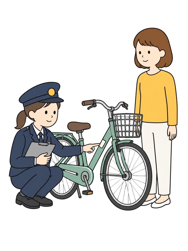 Police officer checking bicycle registration