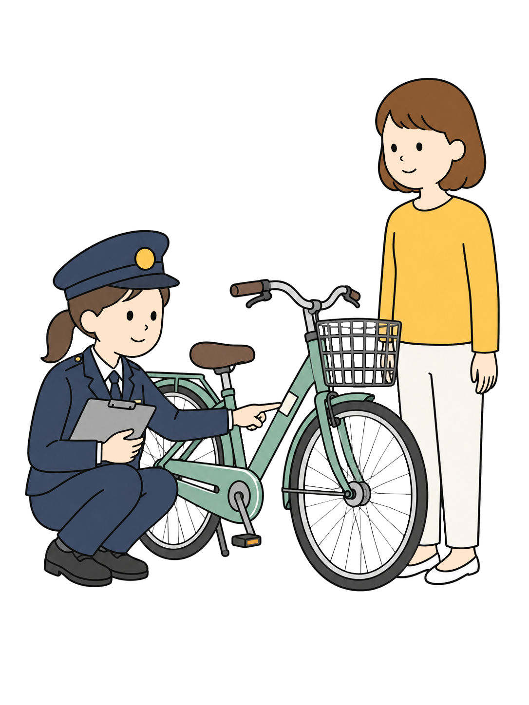 自転車の防犯登録を確認する警察官YURUNDOイラスト