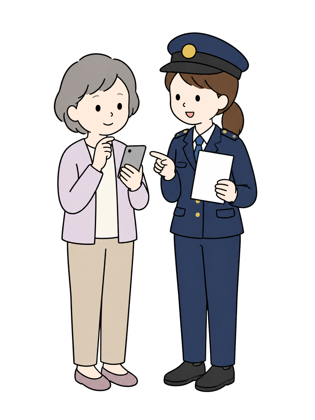 高齢者に特殊詐欺への注意を呼びかける警察官YURUNDOイラスト