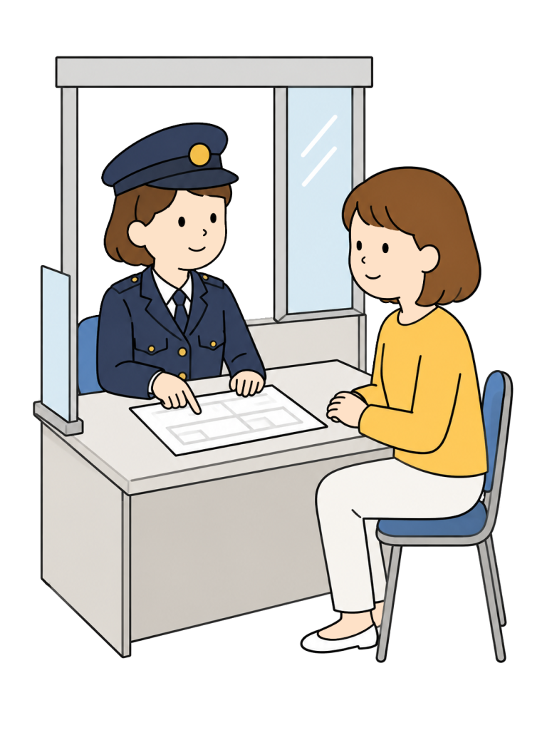 Police officer helping a visitor at a police box