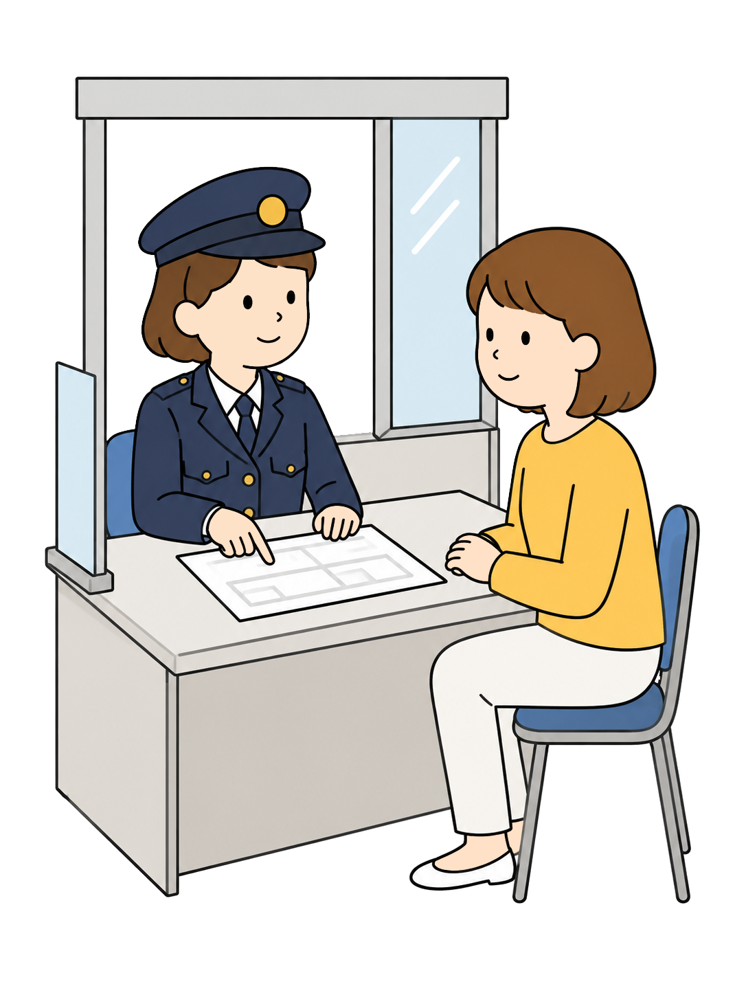 交番で相談を受ける警察官YURUNDOイラスト