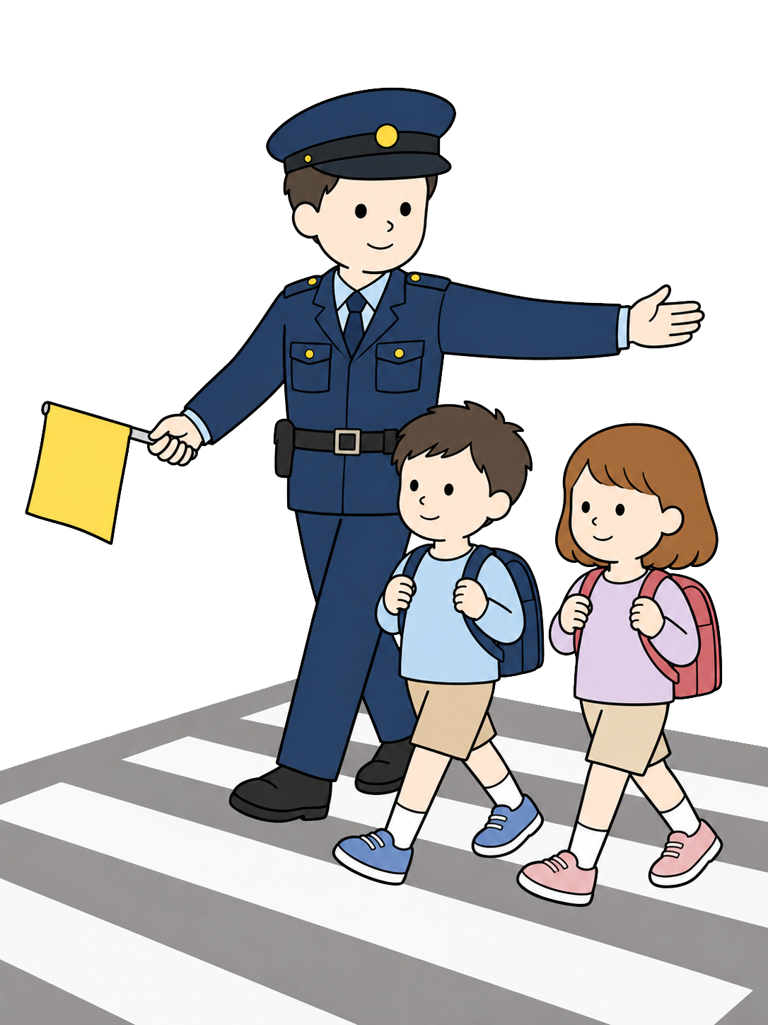 YURUNDO illustration: police officer helping children cross safely